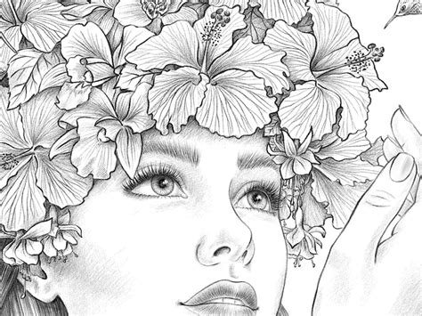 Coloring Page For Adults Pdf Woman In A Wreath Of Exotic