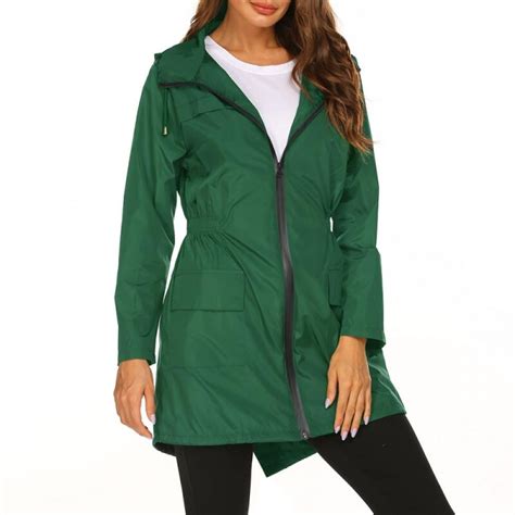 Womens Lightweight Raincoat Waterproof Jacket Hooded Outdoor Hiking