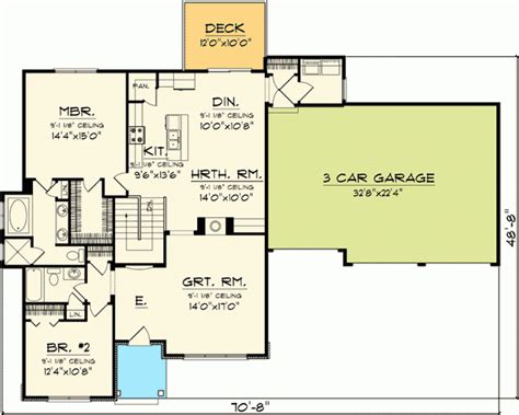 Plan Ah 89813 1 2 One Story 2 Bedroom 3 Car Garage Country House Plan