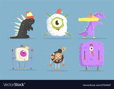 Collection Funny Monsters Cartoon Characters Vector Image
