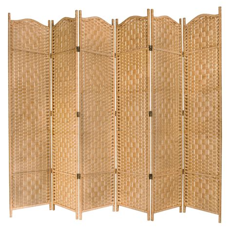 myt freestanding bamboo woven textured 6 panel room divider folding privacy screen 69 tall