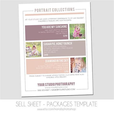 Leaving photography pricing off of your website is one of the worst mistakes you can make in 2016. Sell Sheet - Collections or Packages Pricing Template - Photography Marketing Template- 8.5 x 11 ...