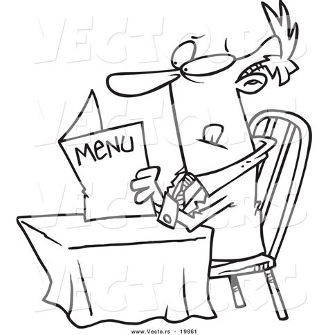 Vector Of A Cartoon Businessman Reading A Diner Menu Outlined
