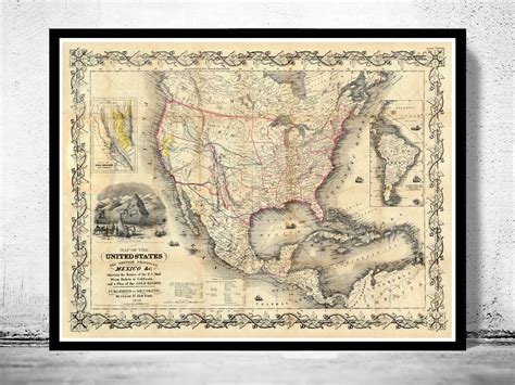 Old Map Of United States Of America 1849 Vintage Map Vintage Maps And