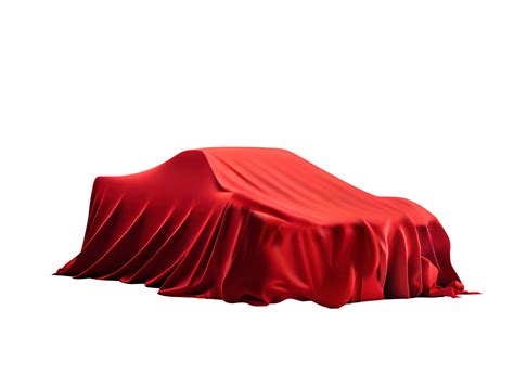 New Design Car Promotion Covered With Red Cloth Isolated On Transparent