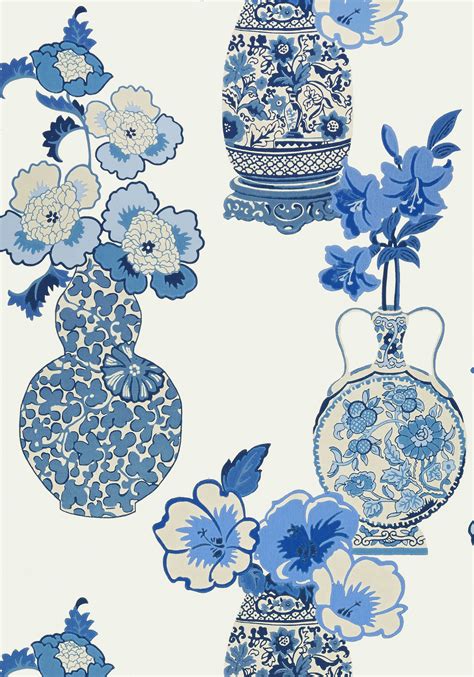 At78738 Kalamkari Vine Wallpaper Blue And White From The Anna French