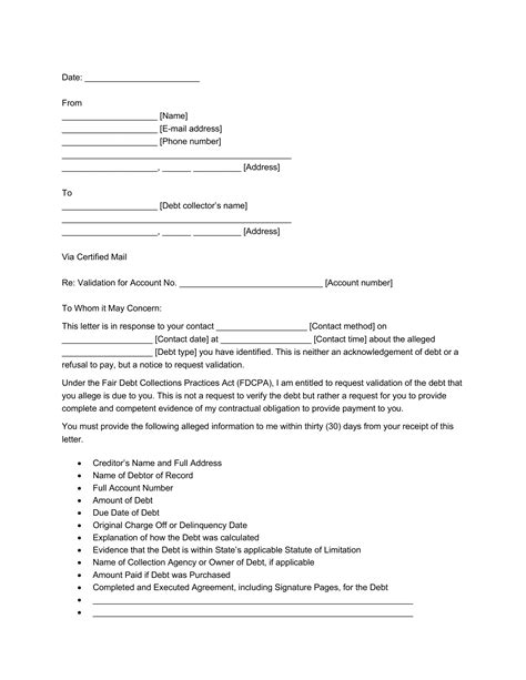 Free Debt Validation Letter Template Pdf And Word