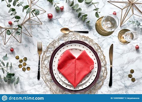 Check spelling or type a new query. Christmas Table Setting With Red Napkin, Golden Utensils ...