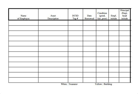 Printable Equipment Sign Out Sheet Template Free Printable Template