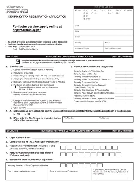 Ky Dor 10a100 2020 Fill Out Tax Template Online Us Legal Forms