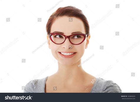 Portrait Beautiful Woman Eyeglasses Looking Isolated Stock Photo