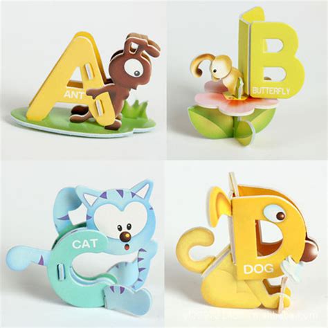 26pcslot 3d Cute Cartoon Animal Abc Letter Puzzle Paper Jigsaw 26