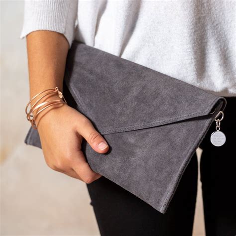 Personalised Suede Envelope Clutch Personalized Suede Leather Bag