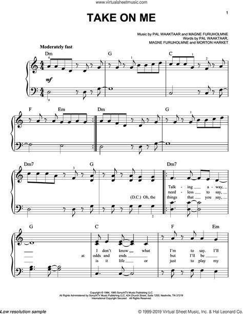 Take On Me Sheet Music Easy For Piano Solo Pdf Interactive