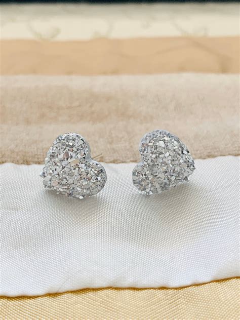 Studded Heart Earrings Glitter Jewelry Heart Earrings Heart Etsy