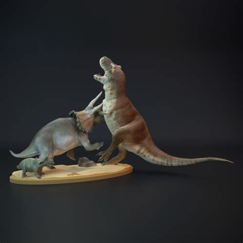 3d Printable Tyrannosaurus Rex Vs Triceratops Scene By Dino And Dog