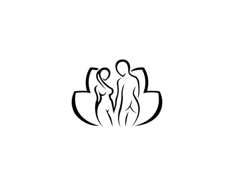 Man And Women Naked Body Logo Design With Lotus Flower Symbol Vector