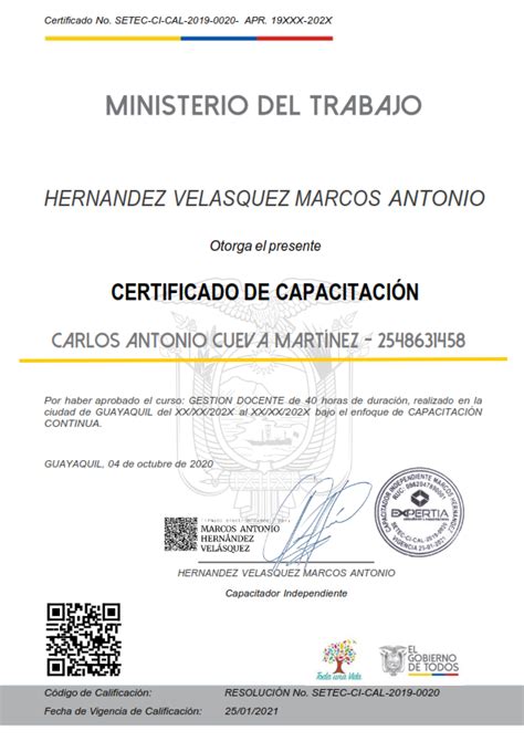 Certificado De Capacitacion Modelo