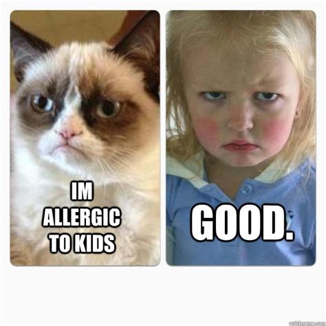 Im Allergic To Kids Good Grumpy Cat Meets Grumpy Kid Quickmeme