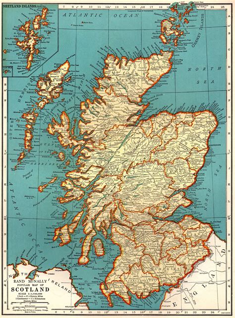 1941 Antique Scotland Map Of Scotland United Kingdom Map Office Decor