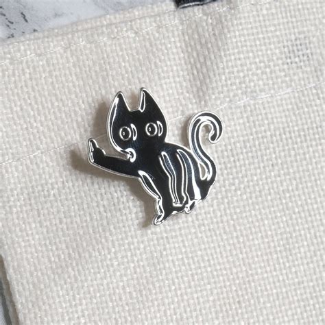 Black Cat With Middle Finger Enamel Pin Cute Cat Pin Etsy