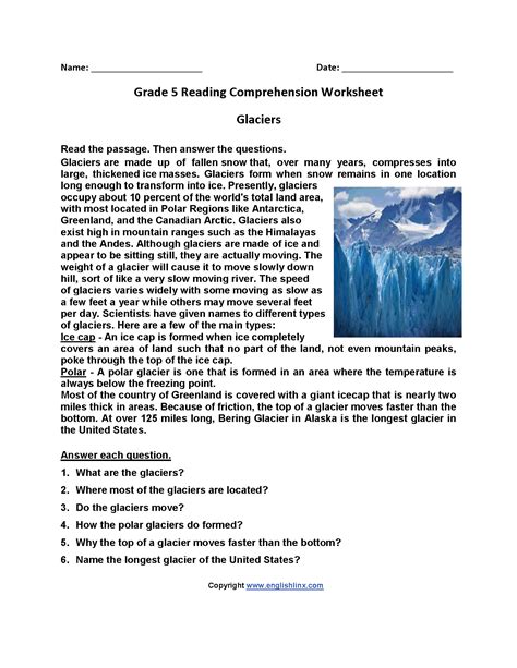 Reading Worksheets For 5th Graders Printable