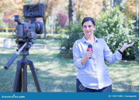 Woman Reporter Reporting From Field Stock Photo Image Of Beautiful