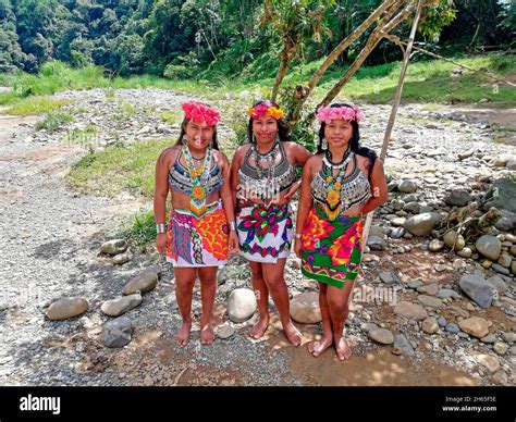 Young Girls Of The Embera Tribe Dressed In Their Traditional Way They