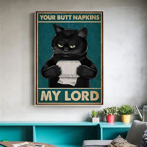 Funny Grumpy Black Cat Bathroom Wall Canvas Poster Humorous Etsy