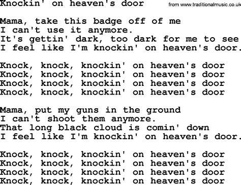 On heaven's door knock, knock, knockin' on heaven's door #bobdylan #folk #singersongwriter. Bruce Springsteen song: Knockin' On Heaven's Door, lyrics