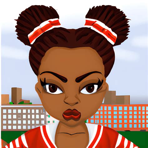 African American Girls Cheerleader Red And White Uniform Afro Puffs City · Creative Fabrica