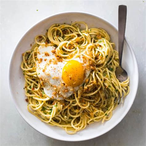 Salerno Style Spaghetti With Fried Eggs And Bread Crumbs Cook S Illustrated Recipe