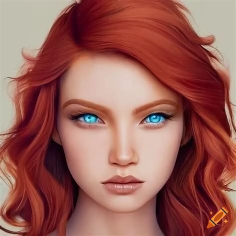 Hyperrealistic Portrait With Red Hair And Blue Eyes On Craiyon