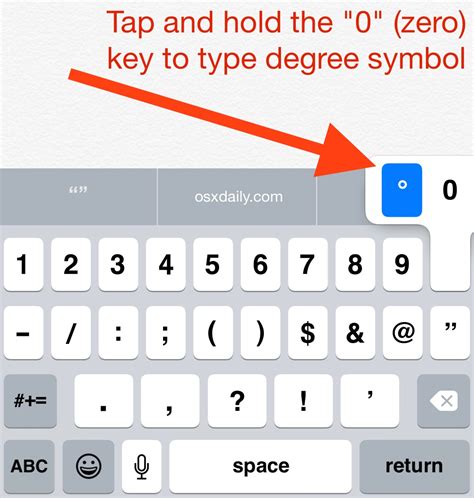 It's the key that says #+= just above the number key. Type the Degree Symbol on iPhone with iOS Keyboard 0 Key