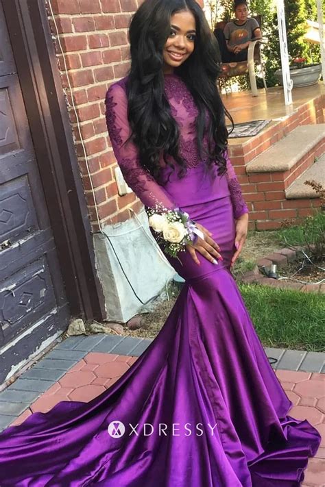 Purple Illusion Bodice Sleeved Mermaid Prom Dress Xdressy