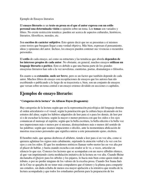 Ejemplo De Ensayos Literarios Ensayos Autor