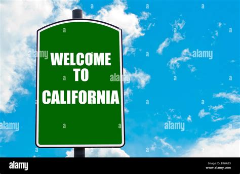 Green Road Sign With Greeting Message Welcome To California Isolated