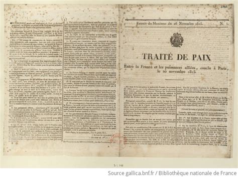 Extrait Du Moniteur Du 26 Novembre 1815 N 1 Traité De Paix Entre