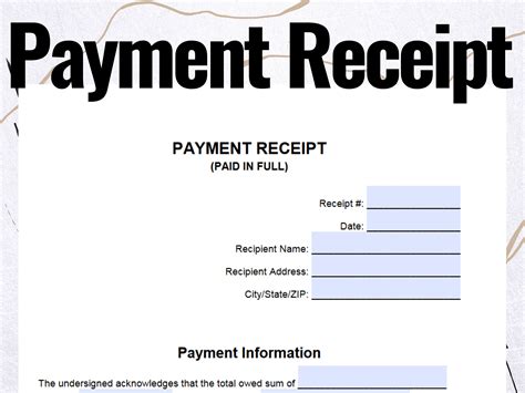 Paid In-full Receipt, Payment Receipt Form, Paid In-full Receipt Form