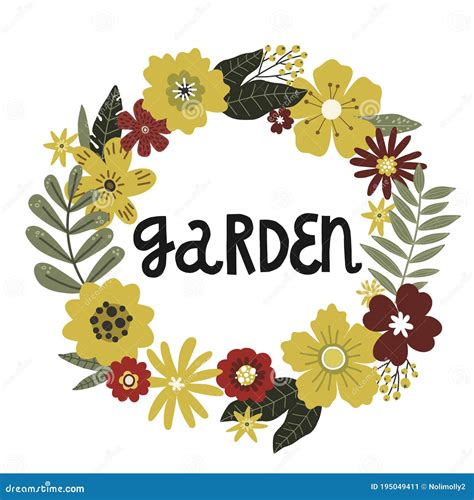 Flowers Wreath Lettering Garden Vector Hand Drawing Greeting Card