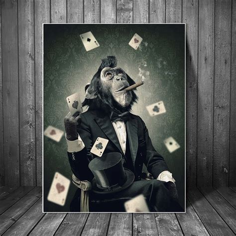 Smoking Playing Card Monkey Wall Art Canvas Prints Abstract Animals Art