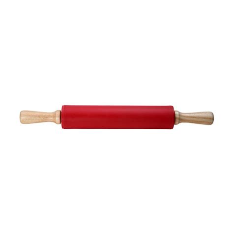 Farberware Holiday Red Silicone Rolling Pin With Wood Handles