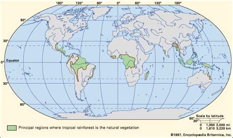 Latitude dms coordinates on map. tropical rainforest | Britannica.com