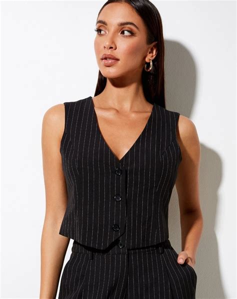 Black Pinstripe Sleeveless Waistcoat Safar Motelrocks Com Us Beautiful Collection Of