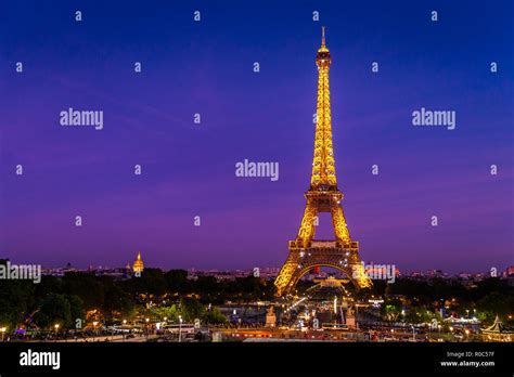 Paris France September 29 2018 Eiffel Tower In Yellow Bright Light