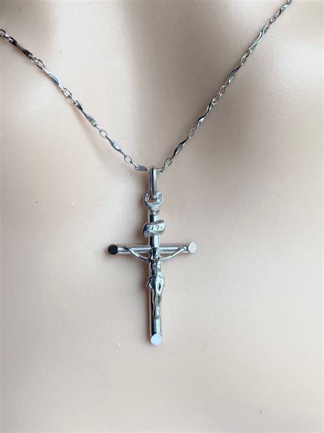 K Gold Cross Necklace White Gold Crucifix Pendant Catholic Etsy