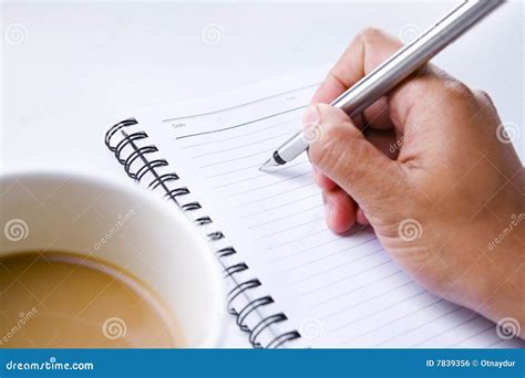 Hand Writing On Book Accompanied By Coffee Stock Photo Image Of