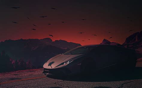 4k Free Download Car Lamborghini Dark Sunset Art Illustration