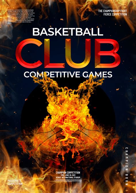 Creative Hot Blood Flame Basketball Promotion Poster Template Psd