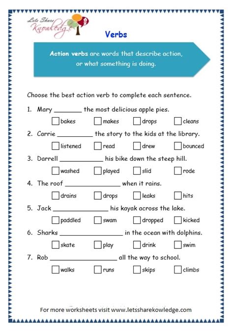 Grade 3 Grammar Topic 13 Verbs Worksheets Lets Share Knowledge